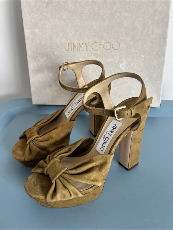 Jimmy Choo Shoes - Jimmy Choo heloise 120 muted green suede knot open toe block heels sandals 37